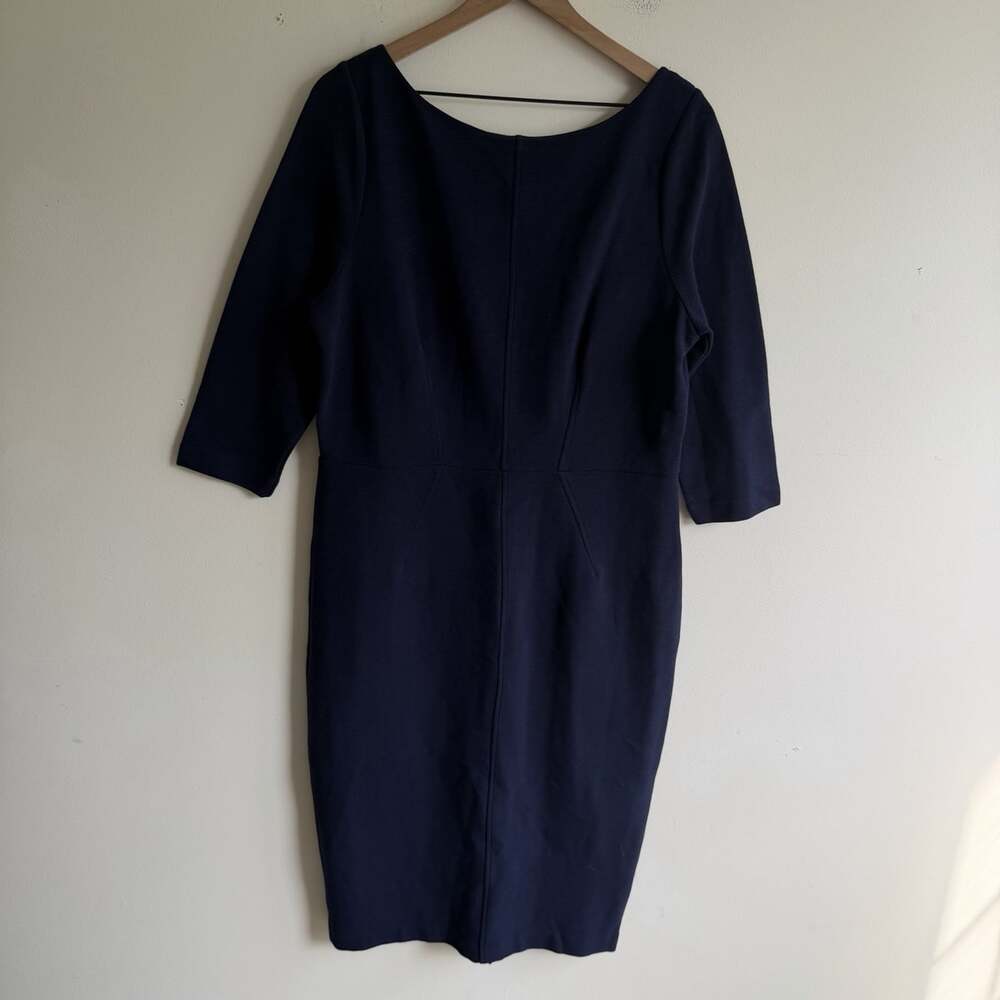 Boden Ottoman Ribbed Sheath Dress 3/4 Sleeve Navy Blue Size 14L Tall Knee Length